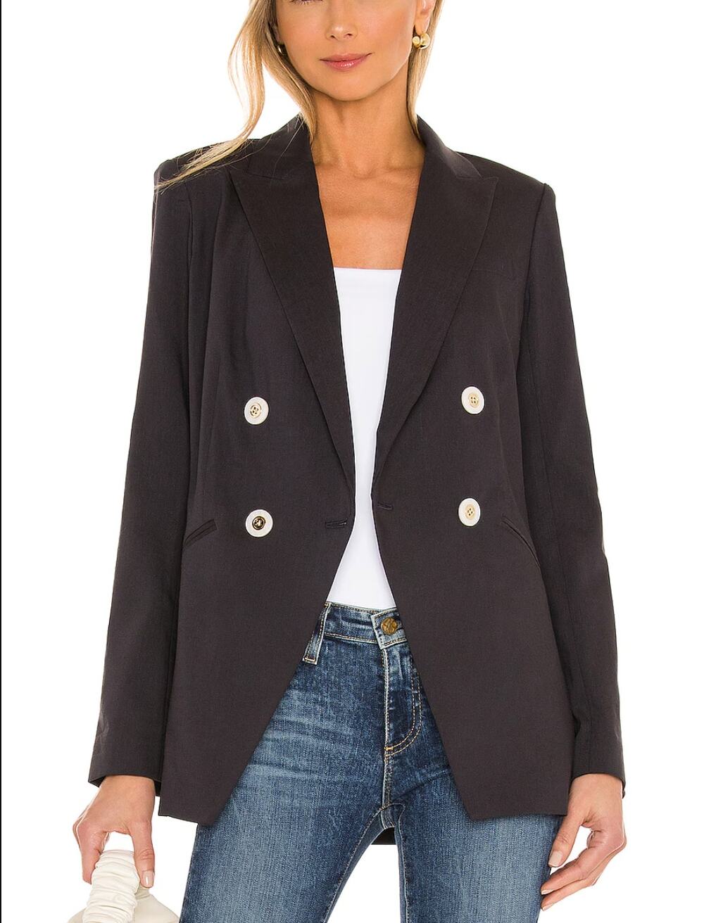 Veronica Beard Nisha Jacket Womens 6 Blue Double Breasted Linen Wool Blend $595